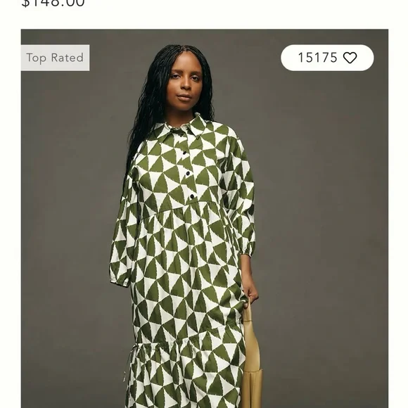 Anthropologie Green and White Geometric Long Sleeve Dress Size 2x - Picture 12 of 16